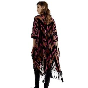 Free People Dripping Velvet Burnout Kimono Fringe Semi Sheer